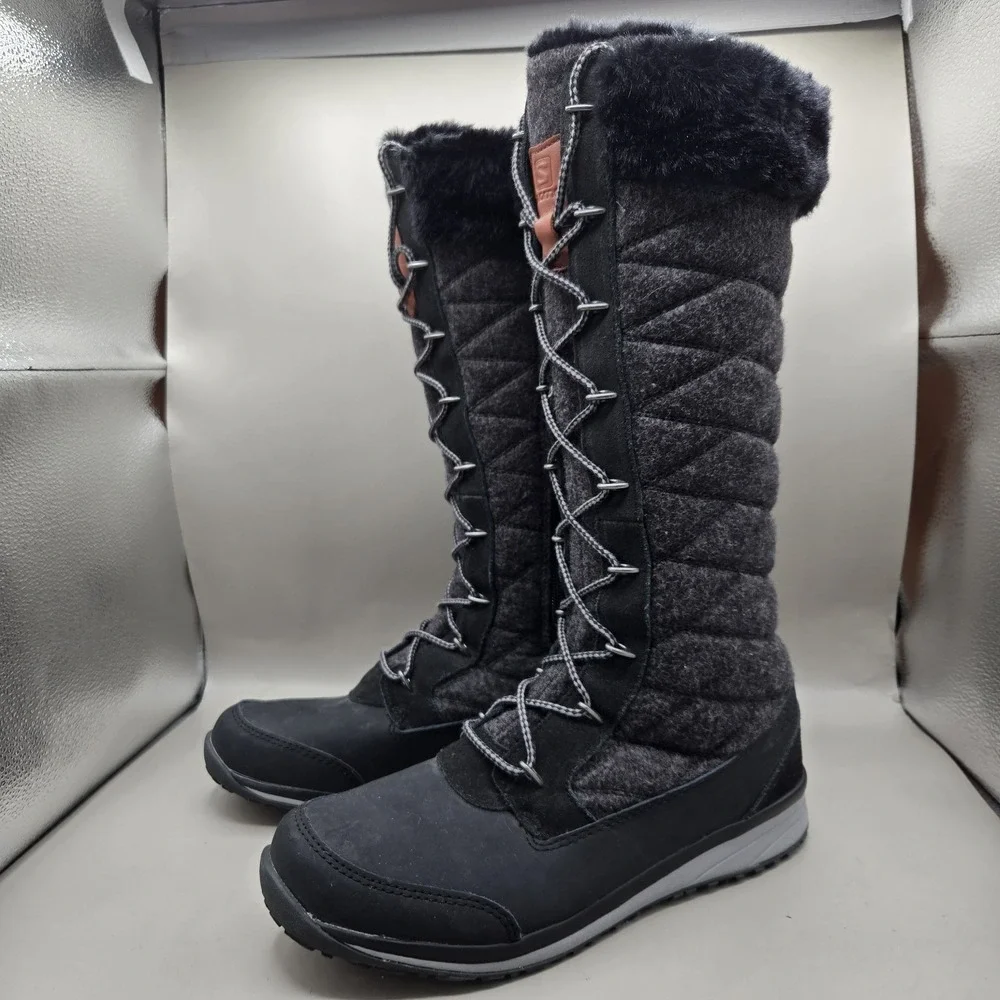 Salomon Women's Hime High Winter Boots Quilted Black Charcoal Clima Dry Size 7.5